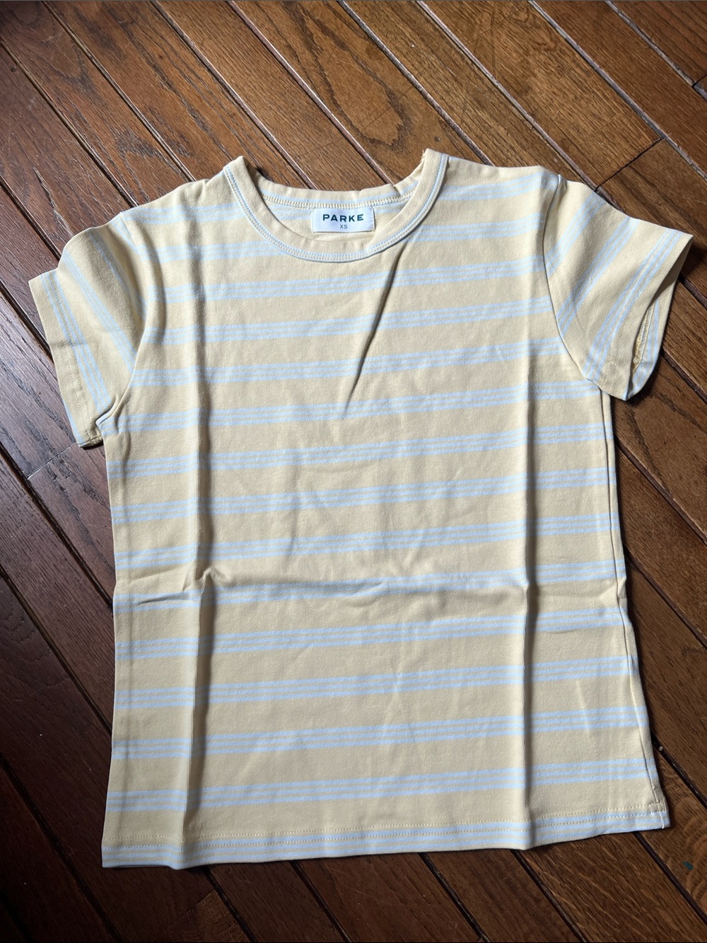 PARKE Wish Yellow Blue Stripe Short Sleeve Cotton T-Shirt Size XS NWT